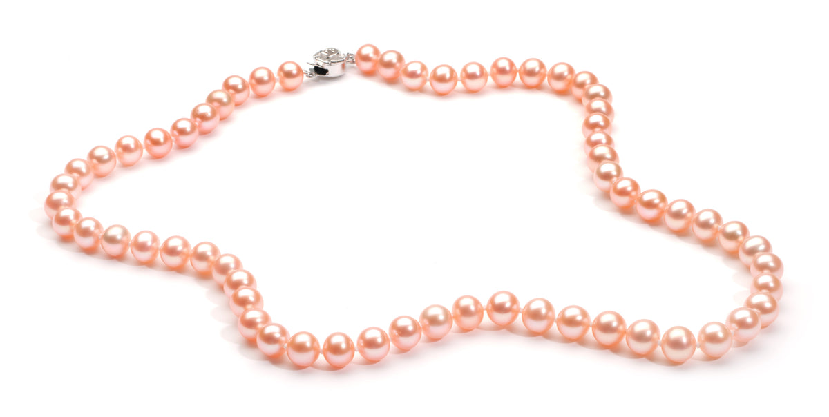 7-8 mm aaa certified pink freshwater pearl necklace with silver or