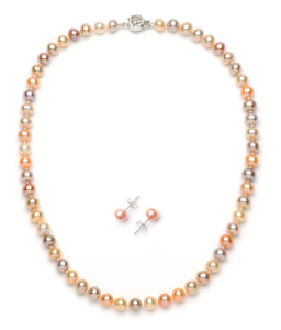Necklace/Earrings Set 6.0-7.0 mm Multi-color Freshwater Pearls
