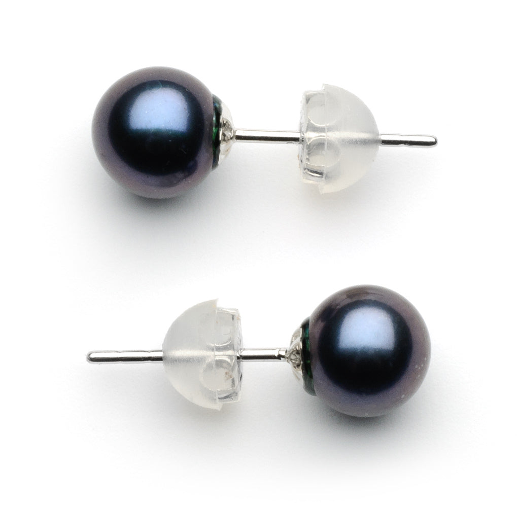 6.0-7.0 mm AAA Black Freshwater Pearl Stud Earrings