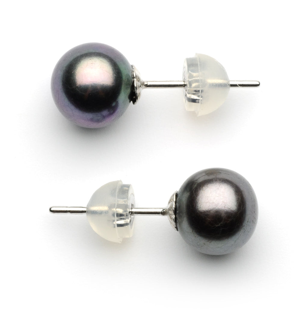 7.0 -8.0 mm AAA Black Freshwater Pearl Stud Earrings