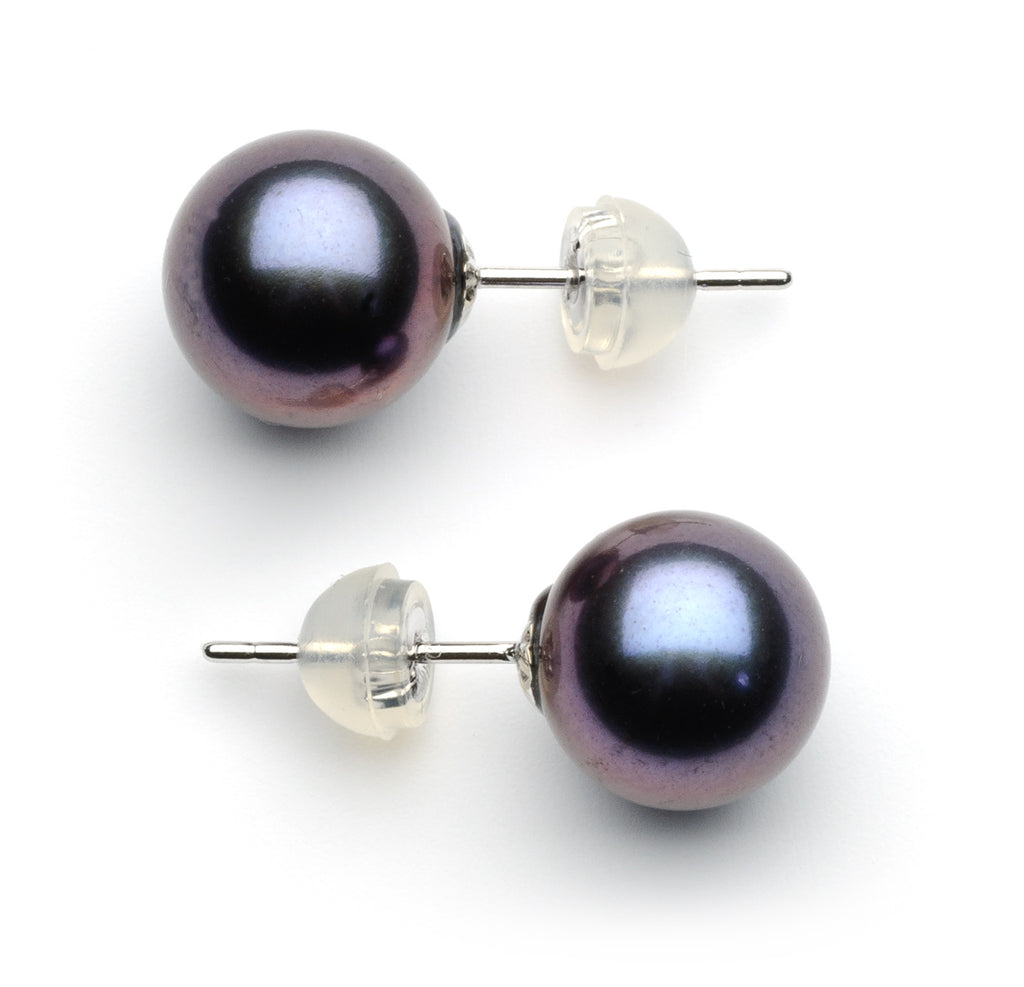 9 mm AAA Black Freshwater Pearl Stud Earrings