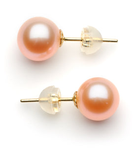 9.0 mm AAA Pink Freshwater Pearl Stud Earrings