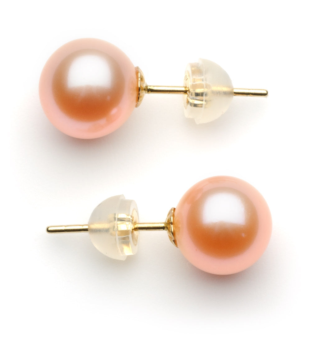 8.0-9.0 mm AAA Pink Freshwater Pearl Stud Earrings