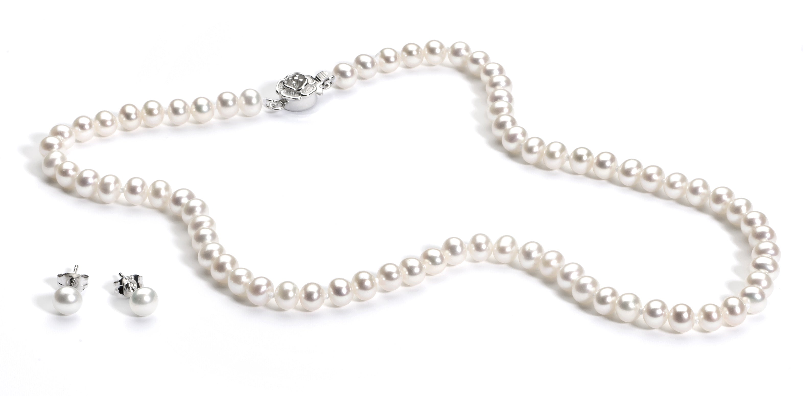 Necklace/Earrings Set 5.0-6.0 mm White Freshwater Pearls