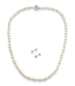 Necklace/Earrings Set 5.0-6.0 mm White Freshwater Pearls
