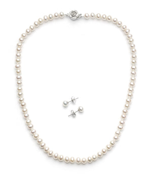 Necklace/Earrings Set 6.0-7.0 mm White Freshwater Pearls
