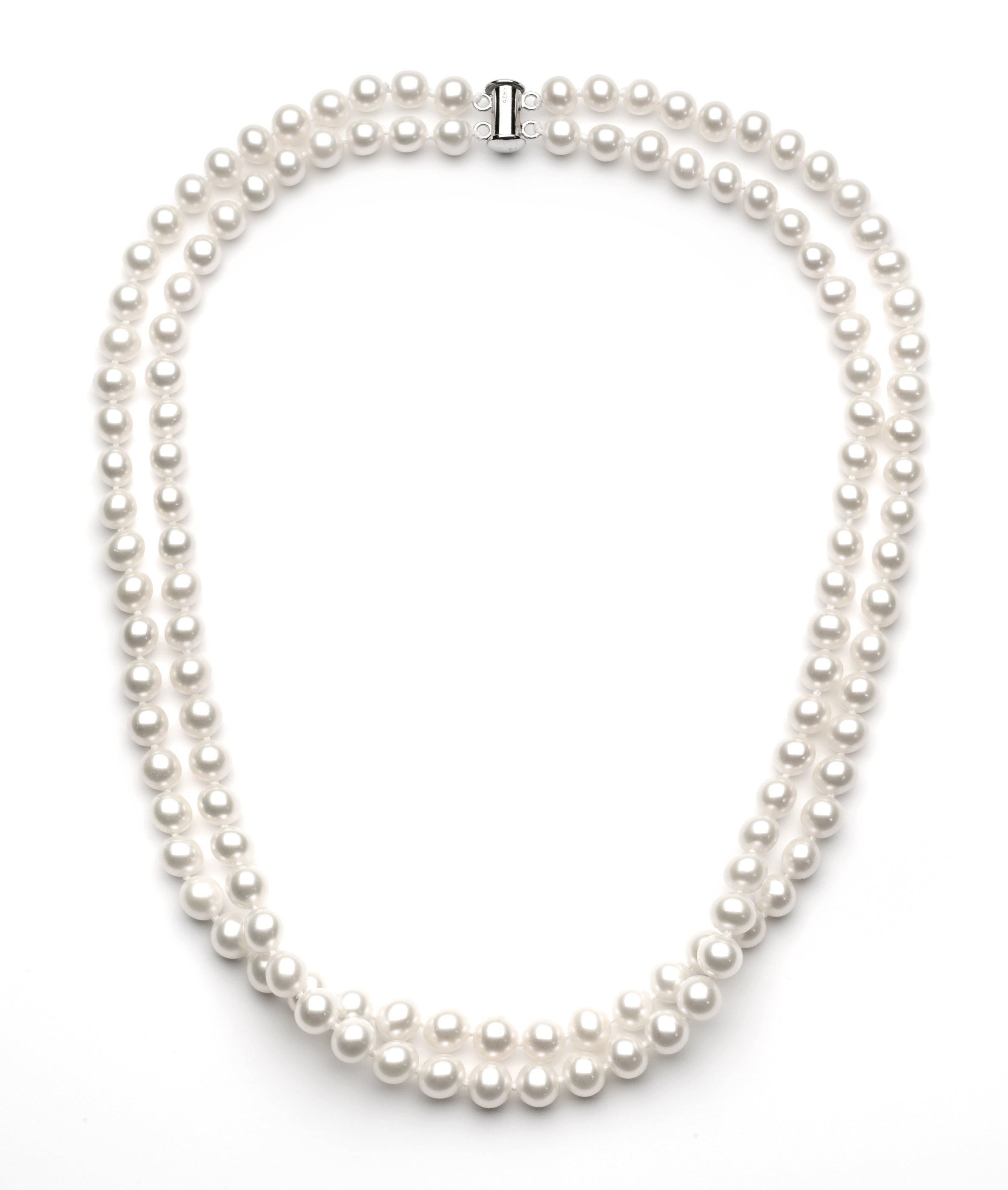 7.0-8.0 mm Double Strand White Freshwater Pearl Necklace