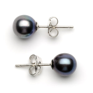 6.0-7.0 mm AA+ Black Freshwater Pearl Stud Earrings