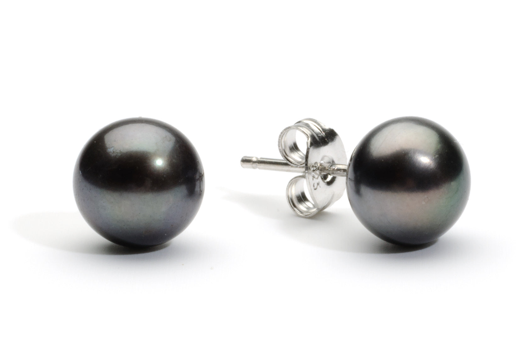 7.0 -8.0 mm AA+ Black Freshwater Pearl Stud Earrings
