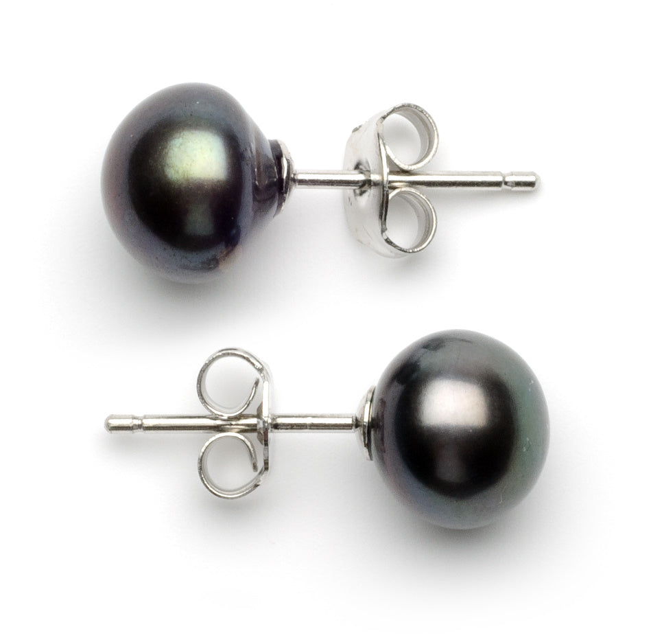 7.0 -8.0 mm AA+ Black Freshwater Pearl Stud Earrings