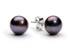 8.0-9.0 mm AA+ Black Freshwater Pearl Stud Earrings