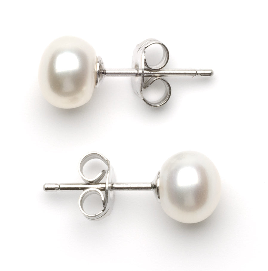6.0-7.0 mm AA+ White Freshwater Pearl Stud Earrings