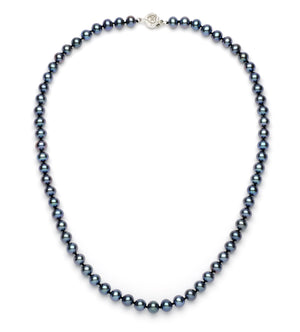 Necklace/Earrings Set 6.0-7.0 mm Black Freshwater Pearls