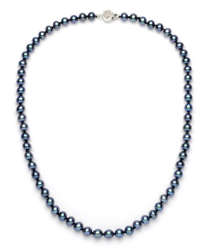 Necklace/Earrings Set 7.0-8.0 mm Black Freshwater Pearls