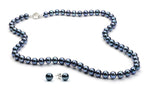Necklace/Earrings Set 7.0-8.0 mm Black Freshwater Pearls