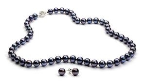 Necklace/Earrings Set 8.0-9.0 mm Black Freshwater Pearls