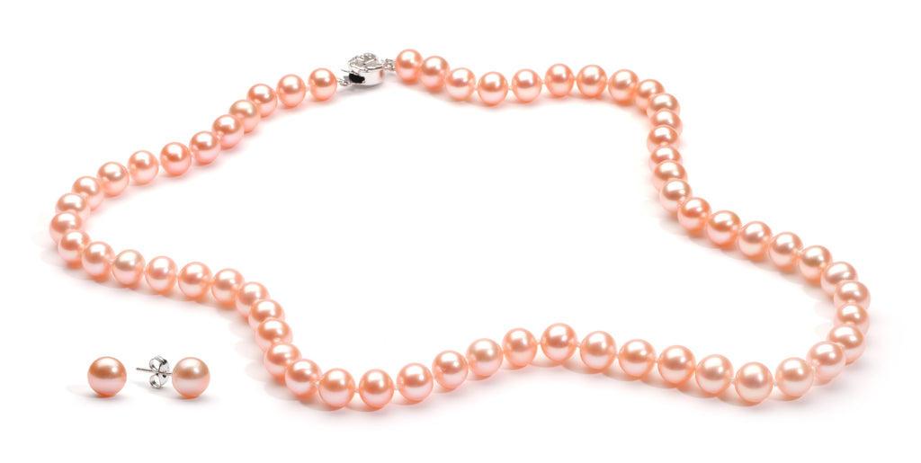 Necklace/Earrings Set 7.0-8.0 mm Pink Freshwater Pearls