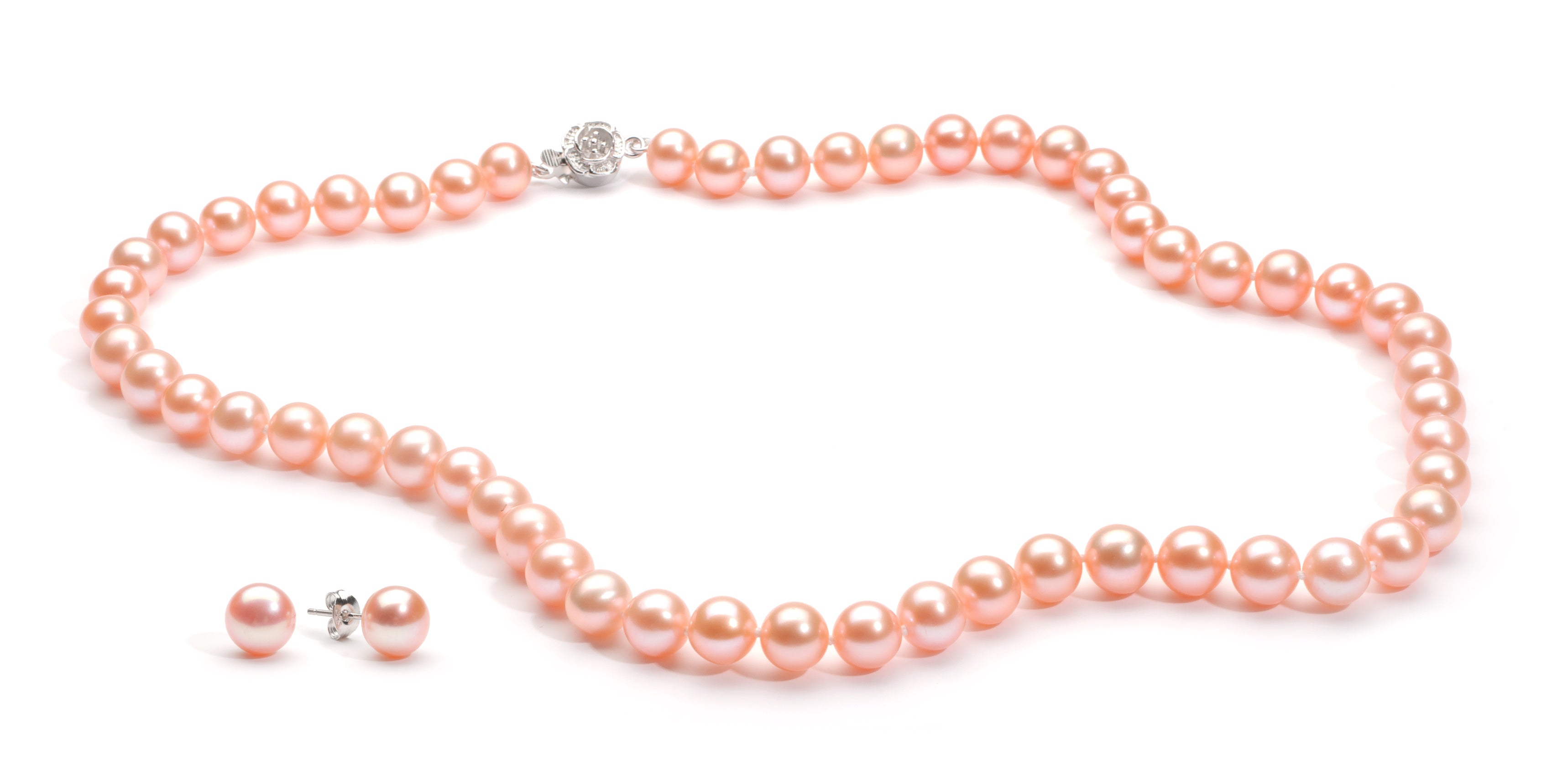 Necklace/Earrings Set 8.0-9.0 mm Pink Freshwater Pearls