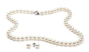 Necklace/Earrings Set 6.0-7.0 mm White Freshwater Pearls