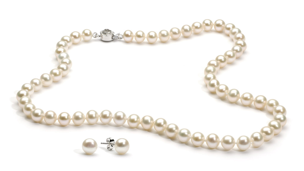 Necklace/Earrings Set 7.0-8.0 mm White Freshwater Pearls