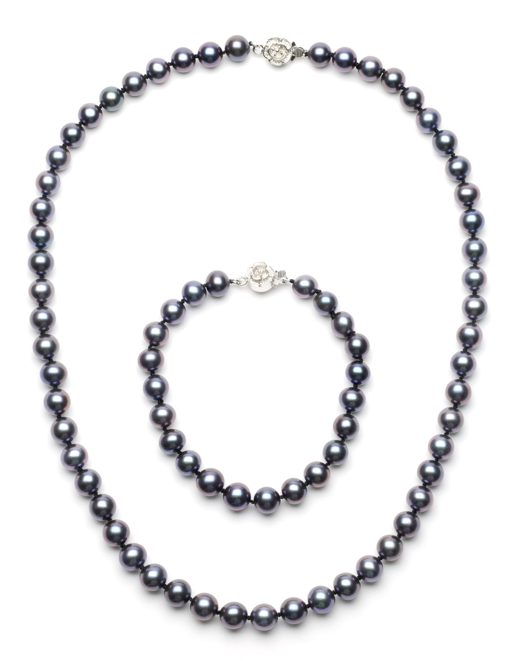 Necklace/Bracelet Set 8.0-9.0 mm Black Freshwater Pearls