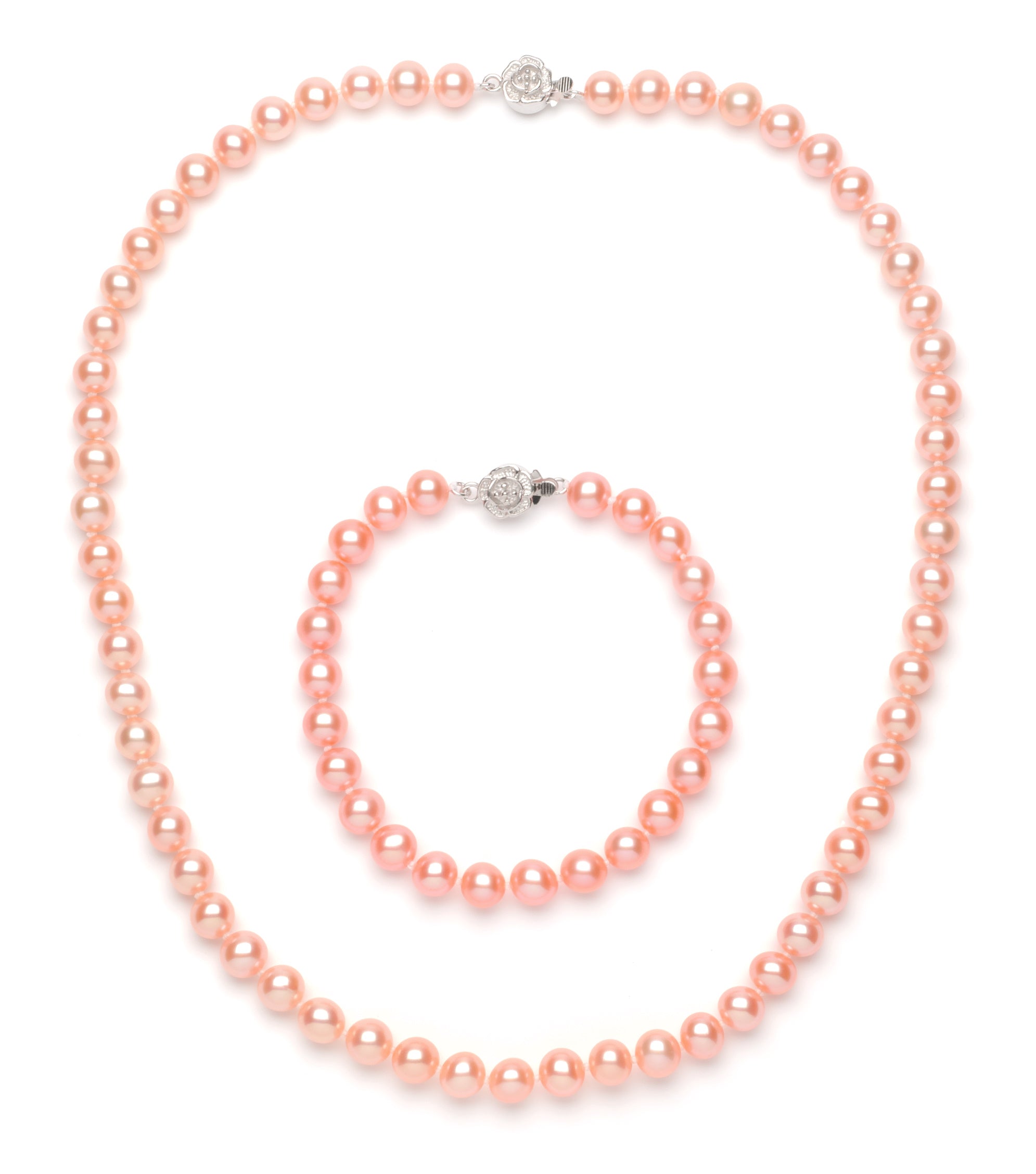 Necklace/Bracelet Set 7.0-8.0 mm Pink Freshwater Pearls