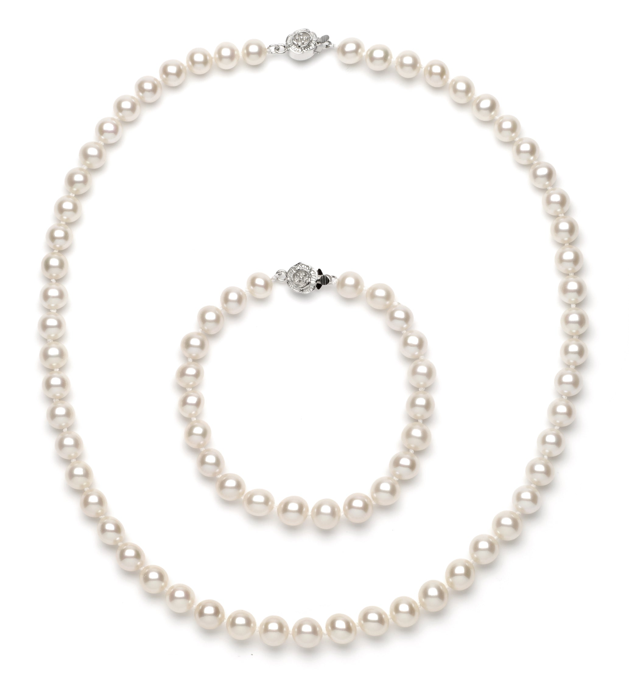 Necklace/Bracelet Set 8.0-9.0 mm White Freshwater Pearls