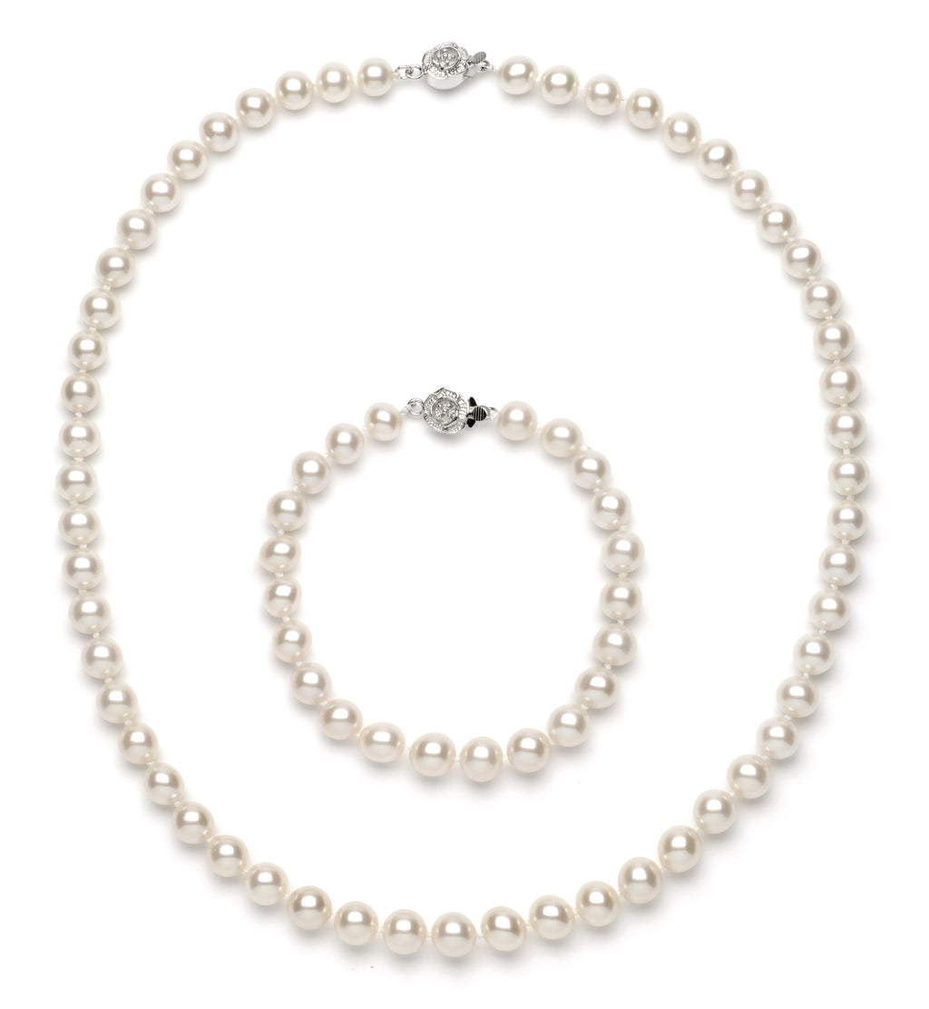 Necklace/Bracelet Set 8.0-9.0 mm White Freshwater Pearls