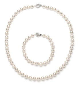 Necklace/Bracelet Set 8.0-9.0 mm White Freshwater Pearls