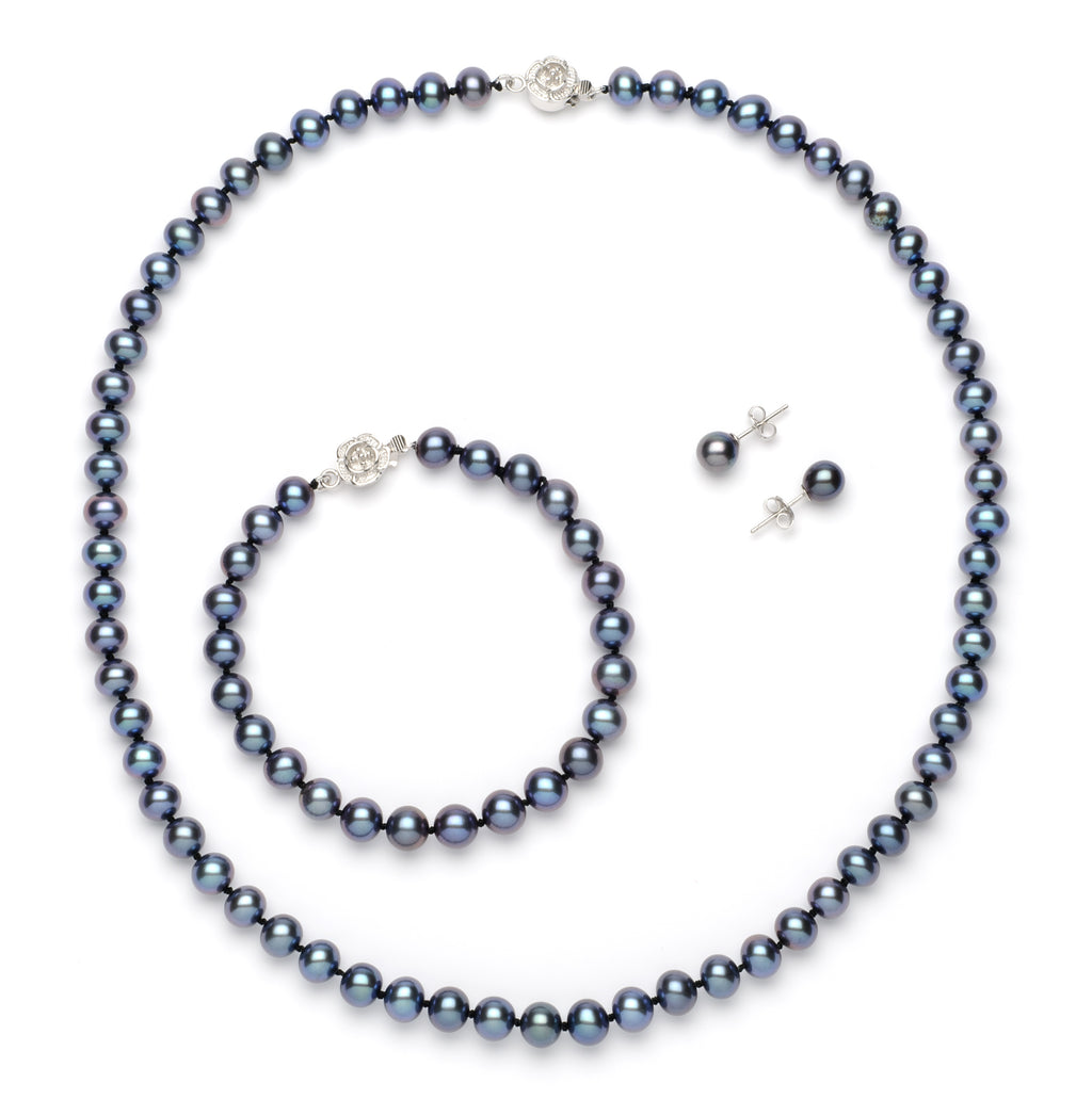 Full Set of 6.0-7.0 mm Black Freshwater Pearls