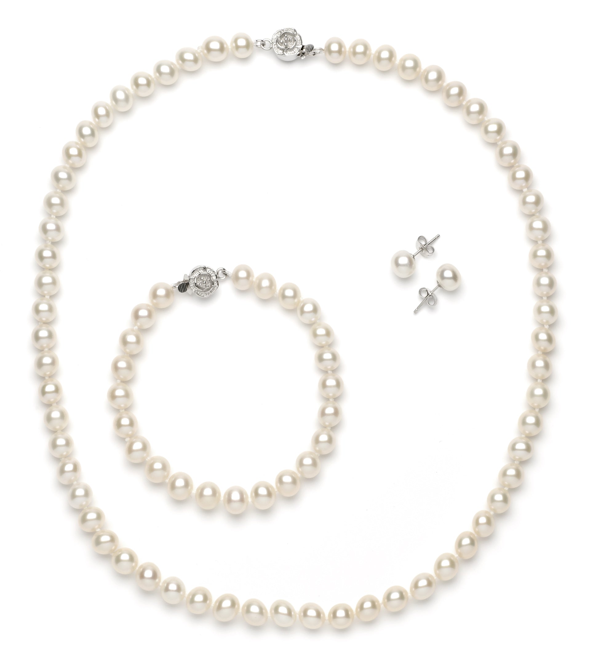 Full Set of 7.0-8.0 mm White Freshwater Pearls